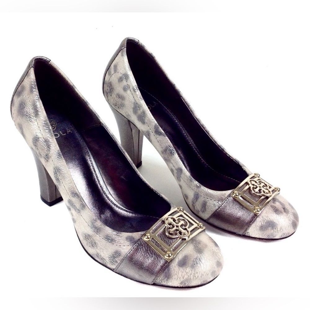 Isola Gunmetal Leather Leopard Pumps-βSize 7.5